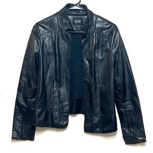 LAMARQUE Melika Black Lamb Leather Open Front Moto Jacket Sz 6